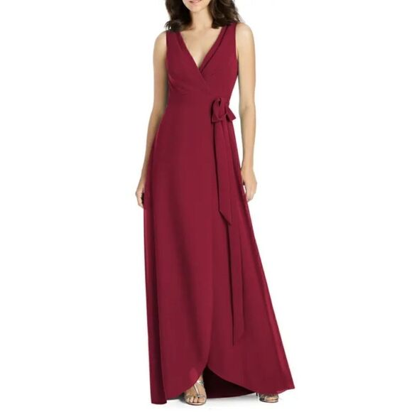 Jenny Packham Women's Burgundy Chiffon Wrap Dress Size 4 JP1025‎ - Picture 1 of 3